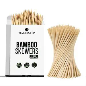 6 Inch Natural Bamboo BBQ Skewers, 100 Pack, Thick & Sturdy Kebab Sticks 6 Inch Natural Bamboo BBQ Skewers, 100 Pack, Thick & Sturdy Kebab Sticks