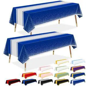 Blue and Silver Tablecloth Party Decorations 2 Pack, Disposable Plastic Table Cloths for Graduation Birthday Retirement Masquerade Party Decor Blue and Silver Tablecloth Party Decorations 2 Pack, Disposable Plastic Table Cloths for Graduation Birthday Retirement Masquerade Party Decor