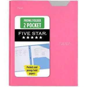 Five Star 2-Pocket Folder, Plastic Folder with Stay-Put Tabs and Prong Fasteners, Holds 8-1/2" x 11" Paper, Prom Pink (340300R) Five Star 2-Pocket Folder, Plastic Folder with Stay-Put Tabs and Prong Fasteners, Holds 8-1/2" x 11" Paper, Prom Pink (340300R)