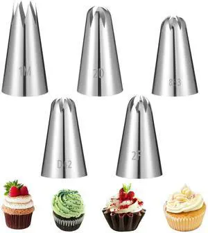 5 Pcs Piping Tip, Stainless Steel Icing Tips Wilton Piping Tips Set Cake Decorating Kit Baking Tools for Buttercream Icing Birthday Cupcake DIY Art 5 Pcs Piping Tip, Stainless Steel Icing Tips Wilton Piping Tips Set Cake Decorating Kit Baking Tools for Buttercream Icing Birthday Cupcake DIY Art