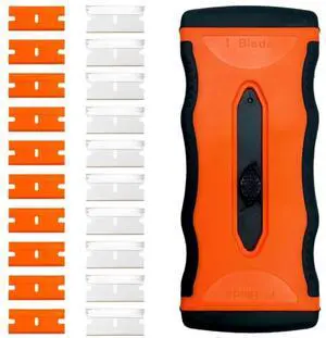 2-in-1 Razor Scraper, 20 Blades, Retractable, Multi-Surface | 2-in-1 retractable razor scraper, 10 metal & 10 plastic blades. Safe for glass cooktops, tile, paint, and sticker removal 2-in-1 Razor Scraper, 20 Blades, Retractable, Multi-Surface | 2-in-1 retractable razor scraper, 10 metal & 10 plastic blades. Safe for glass cooktops, tile, paint, and sticker removal