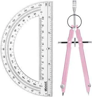 Math Geometry Set Metal Compass 6" Clear Protractor, Pink | Metal Drawing Compass and Protractor 180 Degree, Drawing Tool for Circles, School Supplies, Clear Markings Math Geometry Set Metal Compass 6" Clear Protractor, Pink | Metal Drawing Compass and Protractor 180 Degree, Drawing Tool for Circles, School Supplies, Clear Markings
