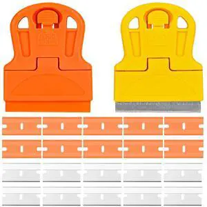 2PCS Razor Blade Scraper Tool Set, Mini Car Paint Remover with 10 Plastic Blades & 10 Metal Blades, Vehicle Adhesive Cleaning Tool for Removing Labels, Stickers Taping on Window, Oven (2PCS) 2PCS Razor Blade Scraper Tool Set, Mini Car Paint Remover with 10 Plastic Blades & 10 Metal Blades, Vehicle Adhesive Cleaning Tool for Removing Labels, Stickers Taping on Window, Oven (2PCS)
