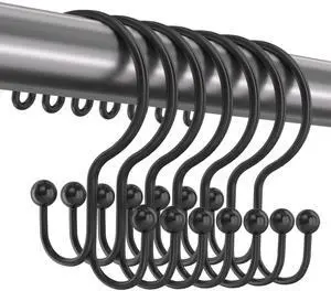 Shower Curtain Hooks, OEH Shower Curtain Rings, Black Shower Curtain Hooks Rust Proof, Decorative Double Shower Hooks for Shower Curtain, Anti-Drop Shower Rings for Curtain & Liners, Black, 12Pack Shower Curtain Hooks, OEH Shower Curtain Rings, Black Shower Curtain Hooks Rust Proof, Decorative Double Shower Hooks for Shower Curtain, Anti-Drop Shower Rings for Curtain & Liners, Black, 12Pack