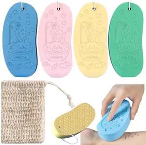 4 Pcs Exfoliating Bath Sponge for Smooth Skin - Body Scrubber with Soft Textured Surface, Creates Rich Lather, Gentle for Sensitive Areas & Back 4 Pcs Exfoliating Bath Sponge for Smooth Skin - Body Scrubber with Soft Textured Surface, Creates Rich Lather, Gentle for Sensitive Areas & Back
