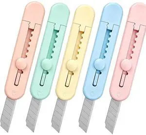 5-Pack Retractable Box Cutters, Multicolor Utility Knife Box Cutter | Sharp Razor Blade, Smooth Mechanism,Paper Knife,Package Opener for Envelopes, Mail, Office and Home Use 5-Pack Retractable Box Cutters, Multicolor Utility Knife Box Cutter | Sharp Razor Blade, Smooth Mechanism,Paper Knife,Package Opener for Envelopes, Mail, Office and Home Use
