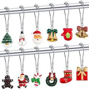 12 Pcs Christmas Shower Curtain Hooks Resin Rustproof Set | Santa Snowman Gingerbread Bell Wreath Designs, Stainless Steel Rustproof, Christmas Bathroom Decor, Easy Installation 12 Pcs Christmas Shower Curtain Hooks Resin Rustproof Set | Santa Snowman Gingerbread Bell Wreath Designs, Stainless Steel Rustproof, Christmas Bathroom Decor, Easy Installation