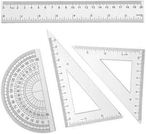 4 Pcs Math Geometry Set Transparent Plastic Ruler Kit with 8 Inch Straight Rulers, Triangular Ruler, Protractor, Clear Measuring Tools for Office and Drafting 4 Pcs Math Geometry Set Transparent Plastic Ruler Kit with 8 Inch Straight Rulers, Triangular Ruler, Protractor, Clear Measuring Tools for Office and Drafting