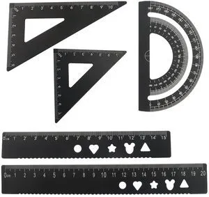 5-Piece Metal Geometry Set, Black | Aluminum Ruler Drafting Kit, Protractor & Triangular Rulers, Precision for Engineers, Students, Math Measurement Tools 5-Piece Metal Geometry Set, Black | Aluminum Ruler Drafting Kit, Protractor & Triangular Rulers, Precision for Engineers, Students, Math Measurement Tools
