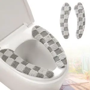 Thick and Warm Plush Toilet Seat Cover Washable, Reusable Cushion with TPR Adhesive & Checkered Pattern for Comfort & Insulation (Grey) Thick and Warm Plush Toilet Seat Cover Washable, Reusable Cushion with TPR Adhesive & Checkered Pattern for Comfort & Insulation (Grey)