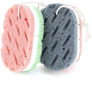 2 Pcs Bath Sponge, Deep Cleansing Body Loofah Sponge for Women Men, Large Size 3 Colors Foam Loofah for Gentle and Deep Exfoliation 2 Pcs Bath Sponge, Deep Cleansing Body Loofah Sponge for Women Men, Large Size 3 Colors Foam Loofah for Gentle and Deep Exfoliation