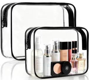 Clear Makeup Bag, 2 Pack TSA Approved Toiletry Bag for Travel Size Toiletries, Quart Size Clear Cosmetic Organizer bag for Women Men, Carry on Airport Airline Compliant Bag(Black-2pcs) Clear Makeup Bag, 2 Pack TSA Approved Toiletry Bag for Travel Size Toiletries, Quart Size Clear Cosmetic Organizer bag for Women Men, Carry on Airport Airline Compliant Bag(Black-2pcs)