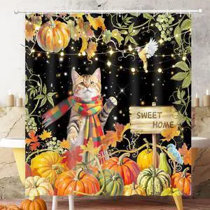 Shower Curtain Fall, Thanksgiving Shower Curtain for Bathroom 72x72 | Harvest Grape Pumpkin Shower Curtains Scarf Cat Autumn Maple Leaves Waterproof Washable Home Farmhouse Decor Bath Curtains Shower Curtain Fall, Thanksgiving Shower Curtain for Bathroom 72x72 | Harvest Grape Pumpkin Shower Curtains Scarf Cat Autumn Maple Leaves Waterproof Washable Home Farmhouse Decor Bath Curtains