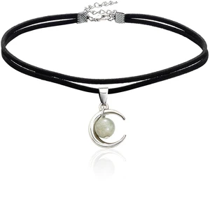 Crescent Moon Choker Witch Gothic Jewelry | Double Layered Wrap Tiny Black Choker Velvet Halloween Choker Necklace for Women Adjustable Crescent Moon Choker Witch Gothic Jewelry | Double Layered Wrap Tiny Black Choker Velvet Halloween Choker Necklace for Women Adjustable