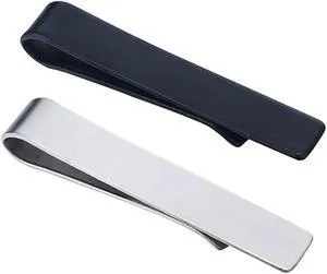 RABBITO 1-9/10-Inch Skinny Tie Bar Clip - Silver,Black (2) RABBITO 1-9/10-Inch Skinny Tie Bar Clip - Silver,Black (2)
