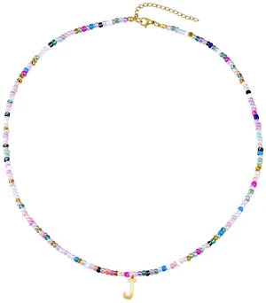LOVE Cute Handmade Colorful Initial Necklace - Trendy Beaded Choker Necklace for Women Teens, Gold Letter Choker Necklace for Women Jewelry Gifts Best Friend (Sweet Color, J) LOVE Cute Handmade Colorful Initial Necklace - Trendy Beaded Choker Necklace for Women Teens, Gold Letter Choker Necklace for Women Jewelry Gifts Best Friend (Sweet Color, J)