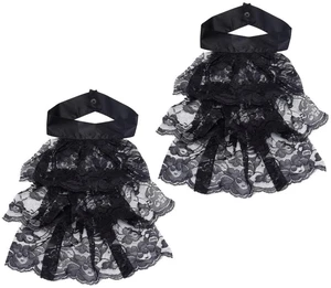 2Pcs Black Jabot Collar Lace Jabot Necktie Ruffled Detachable Collar White Colonial Collar Costume Accessory for Women Men Outfits Cosplay Fancy Dress 2Pcs Black Jabot Collar Lace Jabot Necktie Ruffled Detachable Collar White Colonial Collar Costume Accessory for Women Men Outfits Cosplay Fancy Dress