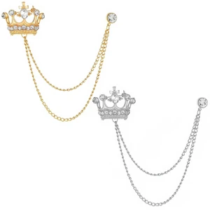 2PCS Crown Hanging Chain Brooch for Men, Gold & Silver | Suit Stud Lapel Pin Accessories, Suit Pins for Men with Lapel Chain, Tie Pins for Prom Party Wedding 2PCS Crown Hanging Chain Brooch for Men, Gold & Silver | Suit Stud Lapel Pin Accessories, Suit Pins for Men with Lapel Chain, Tie Pins for Prom Party Wedding