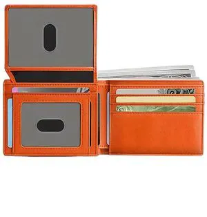 Carbon Fiber 14-Slot Men's Slim Wallet Bifold Card Holder with ID Window | Thin Front Pocket Minimalist Wallet for Men (Orange) Carbon Fiber 14-Slot Men's Slim Wallet Bifold Card Holder with ID Window | Thin Front Pocket Minimalist Wallet for Men (Orange)
