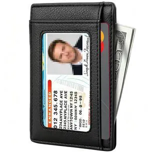 Slim Front Pocket Leather Wallet for Men and Women, RFID Blocking Minimalist Wallet with Clear ID Window, Slim Bussiness Card Holder Gift for Men Women Slim Front Pocket Leather Wallet for Men and Women, RFID Blocking Minimalist Wallet with Clear ID Window, Slim Bussiness Card Holder Gift for Men Women