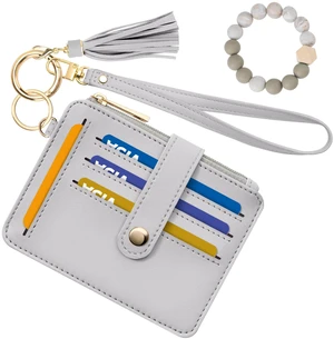 Airkit Credit Card Holder for Women, Small Keychain Wristlet Wallets | RFID Blocking Card Wallet with Silicone Beaded, Tassel, ID Window, Keyring and Zipper Coin Pocket, Grey Airkit Credit Card Holder for Women, Small Keychain Wristlet Wallets | RFID Blocking Card Wallet with Silicone Beaded, Tassel, ID Window, Keyring and Zipper Coin Pocket, Grey