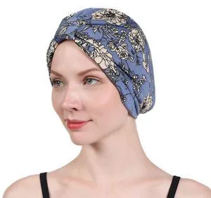 Chemo Turban for Women Men, Satin Lined Beanie Headwear Head Scarf Headwrap Cap for Cancer Patients Blue Chemo Turban for Women Men, Satin Lined Beanie Headwear Head Scarf Headwrap Cap for Cancer Patients Blue