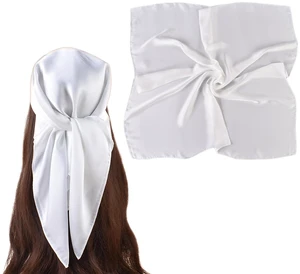 27.5 Inches Silk Head Scarf for Women Satin Hair Scarf Silk Wrap Neck Square Scarves Feeling Scarf Boho Headwear (Pure white) 27.5 Inches Silk Head Scarf for Women Satin Hair Scarf Silk Wrap Neck Square Scarves Feeling Scarf Boho Headwear (Pure white)