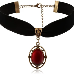 Gothic Victorian Black Lace Velvet Choker Necklace with Red Crystal Pendant | Soft velvet ribbon, durable alloy chain, adjustable 12-15 inches, teardrop crystal, ideal for cosplay and parties Gothic Victorian Black Lace Velvet Choker Necklace with Red Crystal Pendant | Soft velvet ribbon, durable alloy chain, adjustable 12-15 inches, teardrop crystal, ideal for cosplay and parties