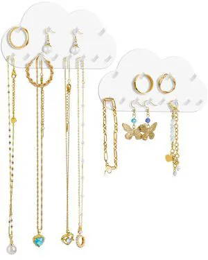 NiHome 2-Pack Cloud Shape Wall-Mounted Hanging Jewelry Organizers for Necklaces, Bracelets, Earrings, Hair Ties, No-Drill Space-Saving Racks for Bathroom, Bedroom, Vanity, Closet, Door, Mirror (White) NiHome 2-Pack Cloud Shape Wall-Mounted Hanging Jewelry Organizers for Necklaces, Bracelets, Earrings, Hair Ties, No-Drill Space-Saving Racks for Bathroom, Bedroom, Vanity, Closet, Door, Mirror (White)