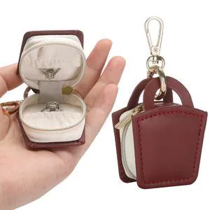 Travel Jewelry Ring Holder Box with Keychain (Red) | Small Ring Earring Stud Necklace Storage Case, for Gym Sports Travel Jewelry Ring Holder Box with Keychain (Red) | Small Ring Earring Stud Necklace Storage Case, for Gym Sports