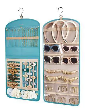 Hanging Jewelry Organizer Claw Clip Necklace Holder Roll for Hair Ties, Headbands, Clips, Earrings, Necklaces, Glasses Double-Sided on Closet, Wall, Door, 1 piece, Large-Teal Hanging Jewelry Organizer Claw Clip Necklace Holder Roll for Hair Ties, Headbands, Clips, Earrings, Necklaces, Glasses Double-Sided on Closet, Wall, Door, 1 piece, Large-Teal