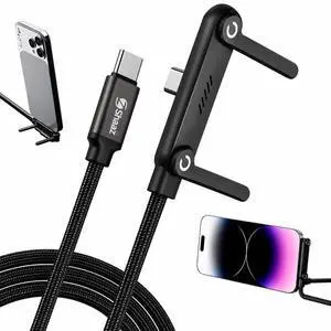 2-in-1 Invisible Stand Type C Charger - 240W Fast Charging Cable with Built-in Phone Stand - 90° Right-Angle & 480Mbps Data Sync - 4.9FT USB C Braided Cord Compatible with iPhone & Android Phones 2-in-1 Invisible Stand Type C Charger - 240W Fast Charging Cable with Built-in Phone Stand - 90° Right-Angle & 480Mbps Data Sync - 4.9FT USB C Braided Cord Compatible with iPhone & Android Phones