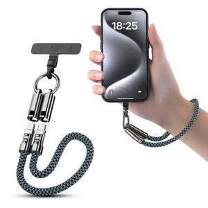 Hand Wrist Lanyard 1ft (30cm) Universal Cell Phone Strap with Built-in 240W USB C Charging Cable & Data Transfer Durable Rope, Travel Essentials for iPhone 17/16/15 & More (Blue-black) Hand Wrist Lanyard 1ft (30cm) Universal Cell Phone Strap with Built-in 240W USB C Charging Cable & Data Transfer Durable Rope, Travel Essentials for iPhone 17/16/15 & More (Blue-black)