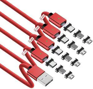Magnetic Charging Cable 3A Fast Charging (4-Pack, 3.3/3.3/6.6/6.6 ft) 3 in 1 Magnetic Phone Charger, 480Mbps Data Transfer, USB A to Type C Charger Cable USB-C/Iproduct Micro USB Device (Deep Red) Magnetic Charging Cable 3A Fast Charging (4-Pack, 3.3/3.3/6.6/6.6 ft) 3 in 1 Magnetic Phone Charger, 480Mbps Data Transfer, USB A to Type C Charger Cable USB-C/Iproduct Micro USB Device (Deep Red)