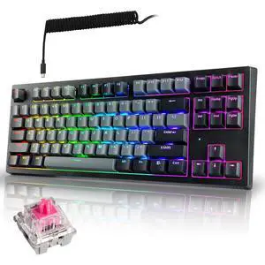 Phantom+ Elite 87 Key RGB Mechanical Gaming Keyboard | 3 Mode Wireless Bluetooth 5.0 2.4GHz & USB C Wired | Hot Swappable 5 Pin | Double Shot PBT Keycaps | Wraith Pink Switch - Black Phantom+ Elite 87 Key RGB Mechanical Gaming Keyboard | 3 Mode Wireless Bluetooth 5.0 2.4GHz & USB C Wired | Hot Swappable 5 Pin | Double Shot PBT Keycaps | Wraith Pink Switch - Black