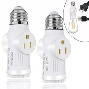 Light Socket to Plug Adapter,Convert E26 Light Socket to 2/3 Prong Outlet Adapter and Light Bulb Socket,Light Bulb Plug Adapter for Garage Porch,2 Pack(White) Light Socket to Plug Adapter,Convert E26 Light Socket to 2/3 Prong Outlet Adapter and Light Bulb Socket,Light Bulb Plug Adapter for Garage Porch,2 Pack(White)
