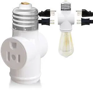 Light Socket Adapter, Convert E26 Light Socket to 3-Prong Outlet Adapter and Light Bulb Socket, 1 Pack(White) Light Socket Adapter, Convert E26 Light Socket to 3-Prong Outlet Adapter and Light Bulb Socket, 1 Pack(White)