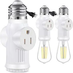 Light Socket to Plug Adapter, Convert E26 to 3 Prong Outlet and Light Bulb Socket, Polarized, for Garage Porch(White, 2) Light Socket to Plug Adapter, Convert E26 to 3 Prong Outlet and Light Bulb Socket, Polarized, for Garage Porch(White, 2)