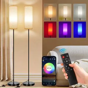 HOME 2 Pack Floor Lamps for Living Room, 9W 800LM Bulbs Beige Shade | Music Sync Light, App & Remote Control, Dimmable & Adjustable Color Temperature Standing Lamp for Living Room Bedroom Gaming HOME 2 Pack Floor Lamps for Living Room, 9W 800LM Bulbs Beige Shade | Music Sync Light, App & Remote Control, Dimmable & Adjustable Color Temperature Standing Lamp for Living Room Bedroom Gaming