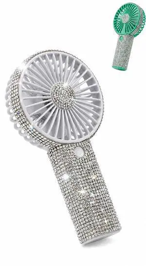 Bling Handheld Fan Portable Rechargeable, Rhinestone Mini Fan with USB-C Charging, Up to 18H Battery Life, 3-Speed Personal Hand Face Fan for Beach,Travel,Dorm Room Essentials (White) Bling Handheld Fan Portable Rechargeable, Rhinestone Mini Fan with USB-C Charging, Up to 18H Battery Life, 3-Speed Personal Hand Face Fan for Beach,Travel,Dorm Room Essentials (White)