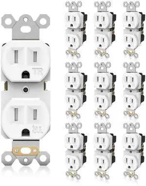 Standard Electrical Wall Outlet, 15A 125V, 2 Pole 3 Prong, Tamper Resistant Wall Socket, Self-Grounding, Residential Grade Wall Receptacle, UL Listed, White, 10 Pack Standard Electrical Wall Outlet, 15A 125V, 2 Pole 3 Prong, Tamper Resistant Wall Socket, Self-Grounding, Residential Grade Wall Receptacle, UL Listed, White, 10 Pack