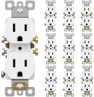10 Pack 15A 125V Duplex Heavy-Duty Receptacle Outlet, Electrical Outlet Electrical Wall Outlets, Duplex Receptacle Outlet, Residential Grade, 2-Pole 3-Wire, Self-Grounding Clip, UL Listed, White 10 Pack 15A 125V Duplex Heavy-Duty Receptacle Outlet, Electrical Outlet Electrical Wall Outlets, Duplex Receptacle Outlet, Residential Grade, 2-Pole 3-Wire, Self-Grounding Clip, UL Listed, White