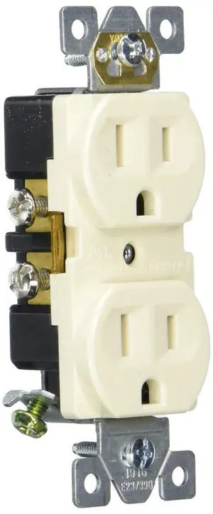 Duplex Wall Outlet, 2 Grounded Outlets, Light Almond | Self-Grounding Clip for Easy Install, Heavy Duty Reinforced Yoke, Supports 125VAC/15A, No Neutral Required Duplex Wall Outlet, 2 Grounded Outlets, Light Almond | Self-Grounding Clip for Easy Install, Heavy Duty Reinforced Yoke, Supports 125VAC/15A, No Neutral Required