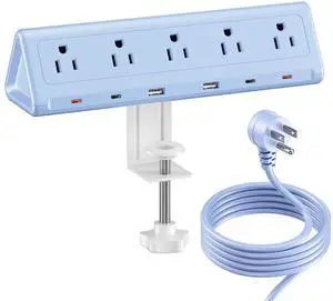 Blue Desk Clamp Power Strip with 6.5 FT Extension Cord, PD 40W USB-C Fast Charging Ports, 5 AC Outlets 4 USB-C 2 USB-A, Fits 2.1 inch Table Edges Blue Desk Clamp Power Strip with 6.5 FT Extension Cord, PD 40W USB-C Fast Charging Ports, 5 AC Outlets 4 USB-C 2 USB-A, Fits 2.1 inch Table Edges