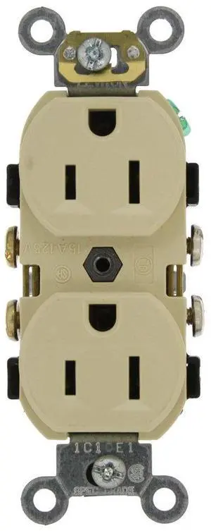 15-Amp, 125-Volt, Narrow Body Duplex Receptacle, Straight Blade, Commercial Grade, Self Grounding, Side Wired, CR15-I, Ivory 15-Amp, 125-Volt, Narrow Body Duplex Receptacle, Straight Blade, Commercial Grade, Self Grounding, Side Wired, CR15-I, Ivory