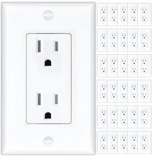 30 Pack 15 Amp Standard Electrical Outlets UL Listed | Tamper Resistant 2-Pole 3-Wire NEMA 5-15R Wall Outlets with Screw Wall Plates, For Residential & Commercial Use, White 30 Pack 15 Amp Standard Electrical Outlets UL Listed | Tamper Resistant 2-Pole 3-Wire NEMA 5-15R Wall Outlets with Screw Wall Plates, For Residential & Commercial Use, White