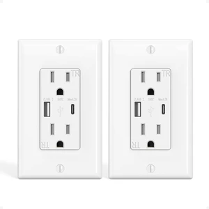 USB Outlet Plug, ETL Listed, 15A Tamper Resistant Receptacle with USB C Port, 21W Charging Power Electrical Outlet, Wall Plate Included, Decorator Style, 2 Pack, White USB Outlet Plug, ETL Listed, 15A Tamper Resistant Receptacle with USB C Port, 21W Charging Power Electrical Outlet, Wall Plate Included, Decorator Style, 2 Pack, White