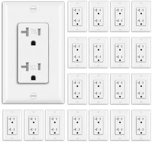 20 Pack 20 Amp Decor Wall Receptacle Outlet, UL Listed, White | 20A Tamper-Resistant (TR) Electrical Outlet for Home and Office Use, 125V/2500W, Wall Plate Included 20 Pack 20 Amp Decor Wall Receptacle Outlet, UL Listed, White | 20A Tamper-Resistant (TR) Electrical Outlet for Home and Office Use, 125V/2500W, Wall Plate Included