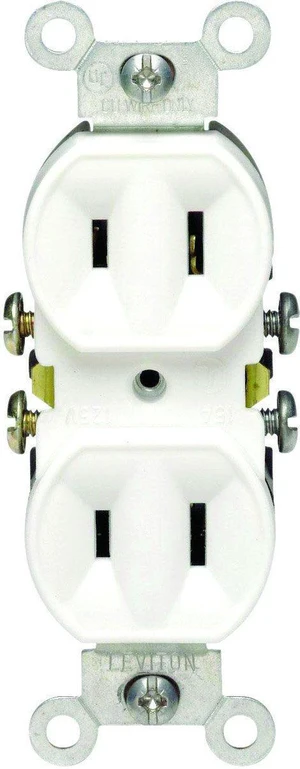 15 Amp, 125 Volt, Duplex Receptacle, Residential Grade, Non-Grounded, 223-W, White 15 Amp, 125 Volt, Duplex Receptacle, Residential Grade, Non-Grounded, 223-W, White