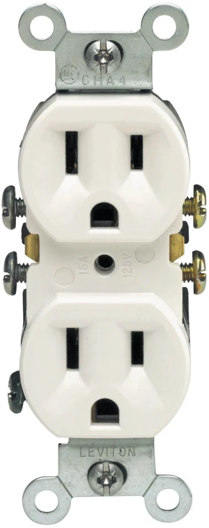 15 Amp, 125 Volt, Duplex Receptacle, Residential Grade, Grounding, 10-Pack, 5320-WMP, White 15 Amp, 125 Volt, Duplex Receptacle, Residential Grade, Grounding, 10-Pack, 5320-WMP, White